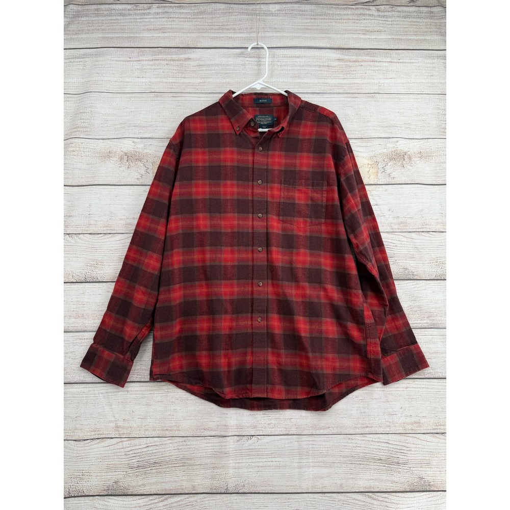 Pendleton Mason Shirt Mens XL Red Plaid Cotton Flannel Button Down
